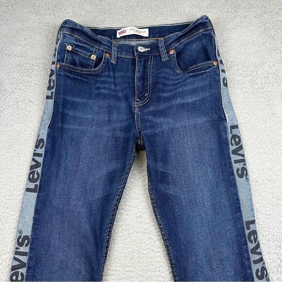 Levis 502 Jeans Womens 16 Regular Blue Tapered Leg Stipe Logo Denim Prep 28x29* - Picture 2 of 16